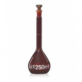 容量瓶, USP, BLAUBRAND?, A级, DE-M, 棕色, 250 ml, NS 10/19, Boro 3.3, 玻璃瓶塞, 带USP个体证书
